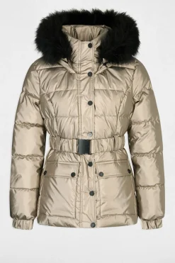 Morgan Sobretudos|Casacos-Sobretudo metálico com capuz Dourado