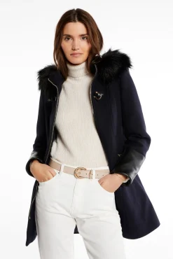 Morgan Sobretudos|Casacos-Sobretudo reto com fecho-éclair e capuz Azul