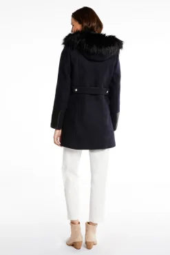 Morgan Sobretudos|Casacos-Sobretudo reto com fecho-éclair e capuz Azul