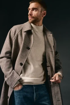 OOTO Sobretudos-Sobretudo xadrez inglês Tostado