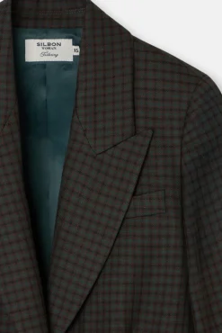 Silbon Casacos-Sobretudo xadrez longo clássico Verde