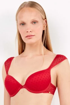 Gisela Roupa Interior-Soutien push-up em plumeti tule vermelho