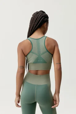 Born Living Yoga T-Shirts-Soutien top desportivo Buddha Deep Green/Grain estampado