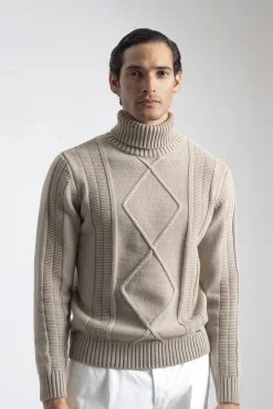 PuroEGO Camisolas-Suéter Aran de gola alta Castanho