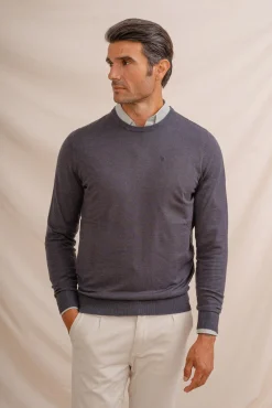 Celopman Camisolas-Suéter básico com gola redonda azul