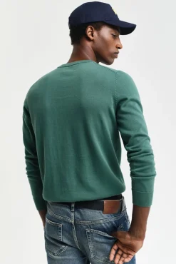 Gant Camisolas-Suéter clássico de algodão com gola redonda Verde
