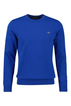 Gant Camisolas-Suéter clássico de algodão com gola redonda Azul