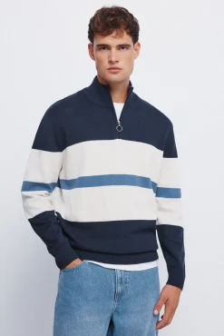 Springfield Camisolas-Suéter com fecho-éclair e blocos de cores azul