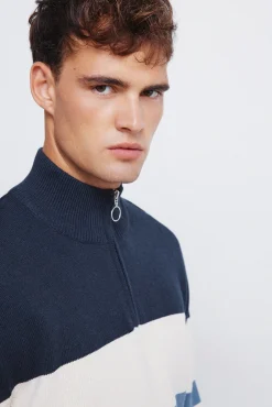 Springfield Camisolas-Suéter com fecho-éclair e blocos de cores azul