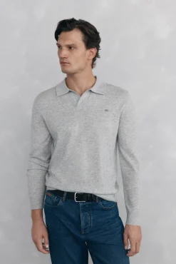 Pedro del Hierro Camisolas-Suéter com gola Johnny em lã merino e cashmere Cizento