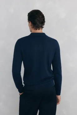Pedro del Hierro Camisolas-Suéter com gola Johnny em lã merino e cashmere Azul