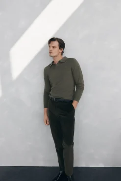 Pedro del Hierro Camisolas-Suéter com gola Johnny em lã merino e cashmere Verde