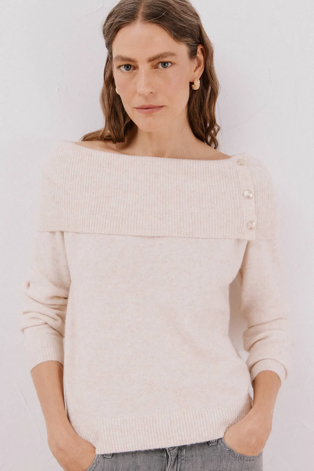 Cortefiel Camisolas-Suéter com gola multiposição Ecru