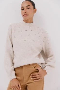 Cortefiel Camisolas-Suéter com strass e pérolas Ecru