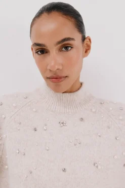 Cortefiel Camisolas-Suéter com strass e pérolas Ecru