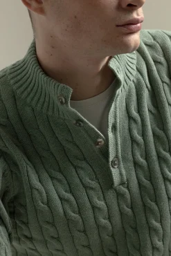 PuroEGO Camisolas-Suéter de algodão com botões e tricô trançado Verde