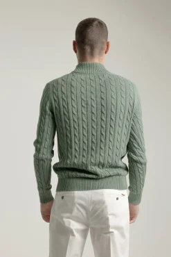 PuroEGO Camisolas-Suéter de algodão com botões e tricô trançado Verde