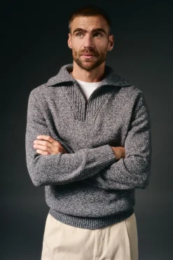 OOTO Camisolas-Suéter de algodão com gola polo e fecho-éclair Cinzento