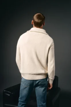 OOTO Camisolas-Suéter de algodão com gola polo e fecho-éclair Tostado