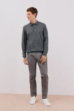 Cortefiel Camisolas-Suéter de cashmere de algodão com gola polo Cinzento