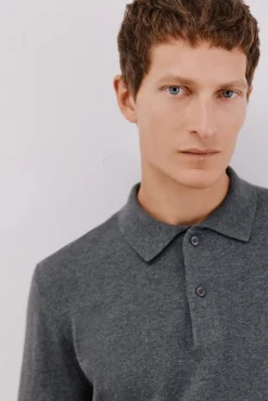 Cortefiel Camisolas-Suéter de cashmere de algodão com gola polo Cinzento