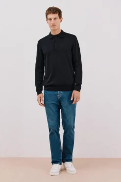 Cortefiel Camisolas-Suéter de cashmere de algodão com gola polo Preto