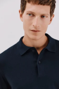 Cortefiel Camisolas-Suéter de cashmere de algodão com gola polo Azul