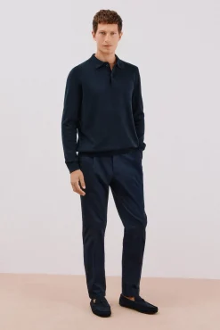 Cortefiel Camisolas-Suéter de cashmere de algodão com gola polo Azul