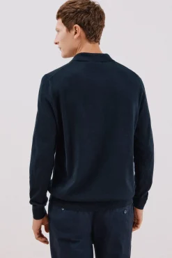 Cortefiel Camisolas-Suéter de cashmere de algodão com gola polo Azul