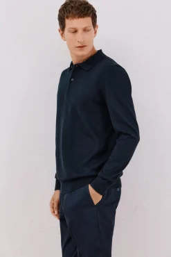 Cortefiel Camisolas-Suéter de cashmere de algodão com gola polo Azul