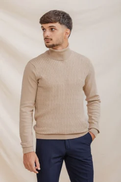 Celopman Camisolas-Suéter de gola alta com nó bege