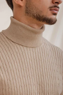 Celopman Camisolas-Suéter de gola alta com nó bege