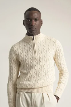 PuroEGO Camisolas-Suéter de gola alta em tricô trançado Ecru