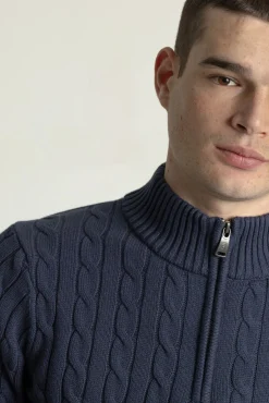 PuroEGO Camisolas-Suéter de gola alta em tricô trançado Azul