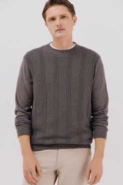 Cortefiel Camisolas-Suéter de gola caixa de algodão Cinzento