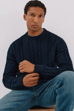 Cortefiel Camisolas-Suéter de gola caixa de lã Azul