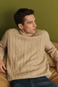 Cortefiel Camisolas-Suéter de gola caixa de lã Tostado