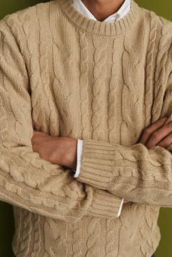 Cortefiel Camisolas-Suéter de gola caixa de lã Tostado