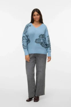 Vero Moda Curve Camisolas-Suéter de gola manga comprida com decote em bico curvo Azul