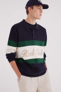 Springfield Camisolas-Suéter de gola polo com bordado azul