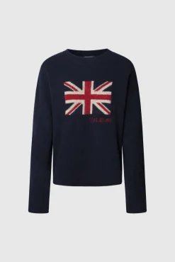 Pepe Jeans Camisolas-Suéter de gola redonda com bandeira azul