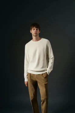 OOTO Camisolas-Suéter de gola redonda de algodão cru Branco