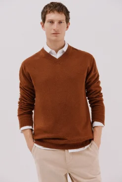 Cortefiel Camisolas-Suéter de lã com bico redonda Castanho