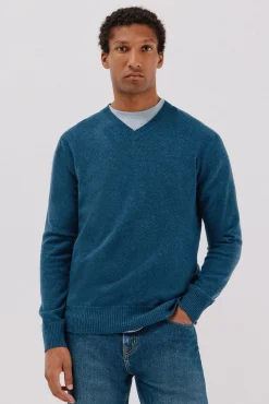 Cortefiel Camisolas-Suéter de lã com bico redonda Azul