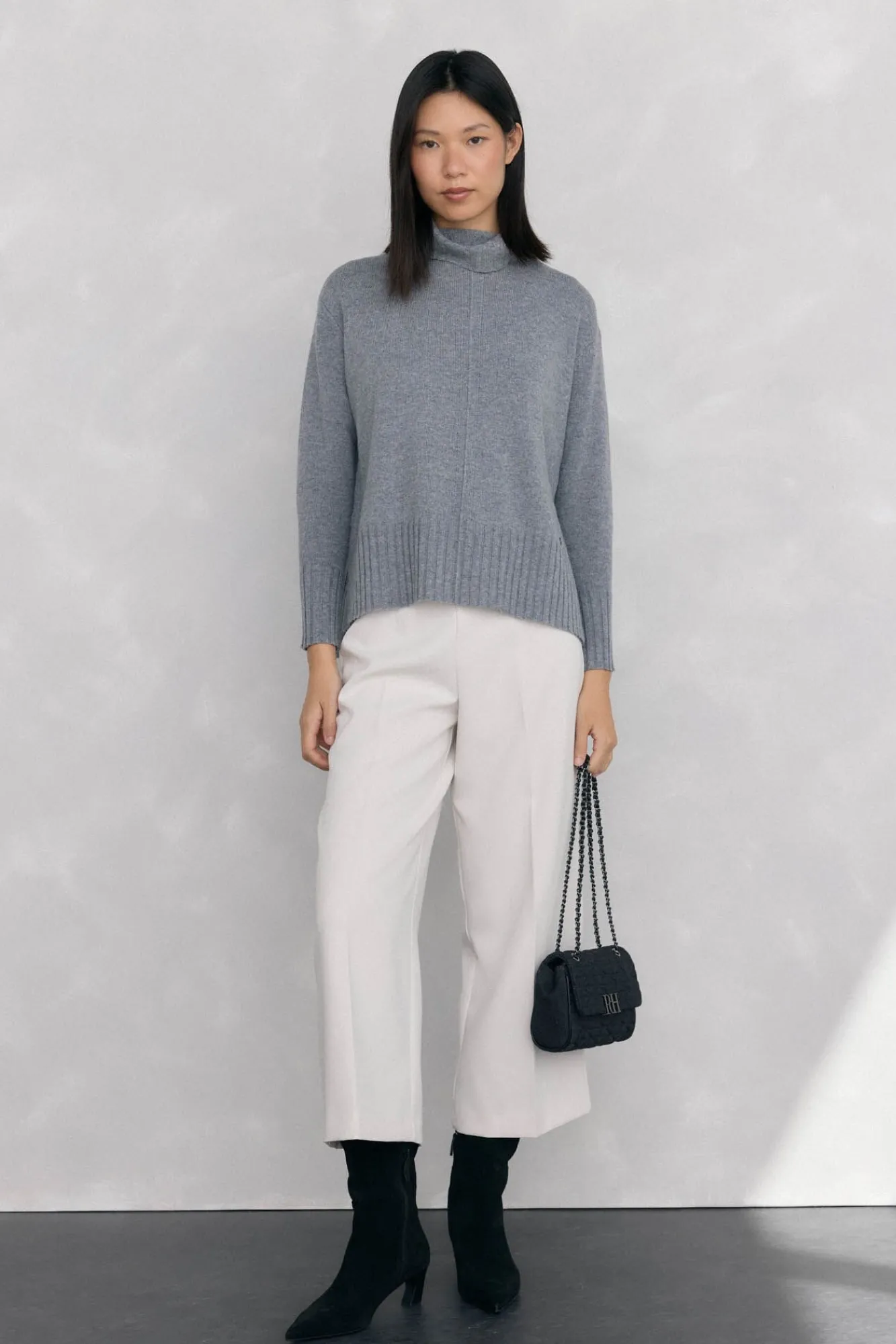 Pedro del Hierro Camisolas-Suéter de lã com gola e costura central Cizento