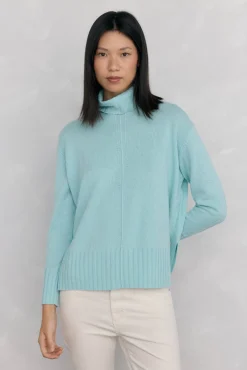 Pedro del Hierro Camisolas-Suéter de lã com gola e costura central Turquesa
