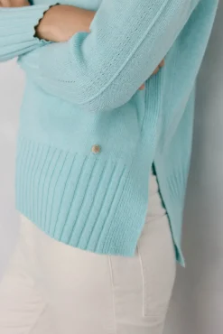 Pedro del Hierro Camisolas-Suéter de lã com gola e costura central Turquesa