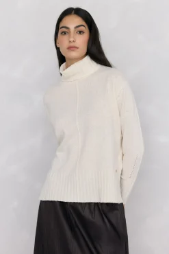 Pedro del Hierro Camisolas-Suéter de lã com gola e costura central Ecru