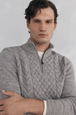 Pedro del Hierro Camisolas-Suéter de lã estruturado com fecho-éclair Cizento