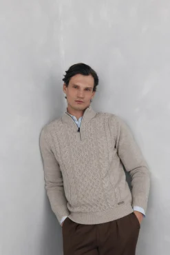 Pedro del Hierro Camisolas-Suéter de lã estruturado com fecho-éclair Beige